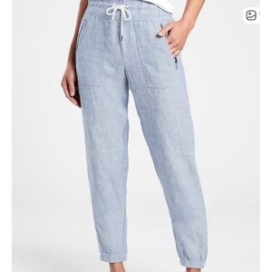 Athleta Cabo Linen Jogger Pants Women's Sz 12 Elastic Waist Zip Pockets Pull On